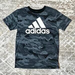 Adidas Youth L/14-16 Black Camo T-Shirt | Short Sleeve Logo Tee